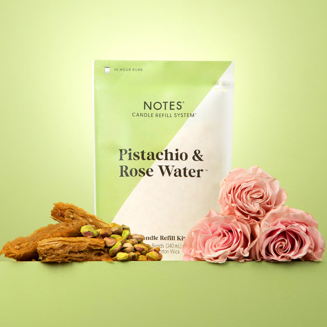 Sustainable Candle Refill Kit - NOTES Pistachio & Rose Water