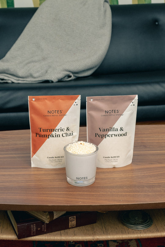 NOTES Candle Refill System - Sustainable Starter Kit - Warm Cozy Duo