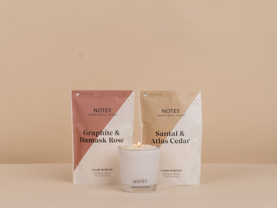 NOTES Candle Refill System - Sustainable Starter Kit - Smokey & Woody Duo
