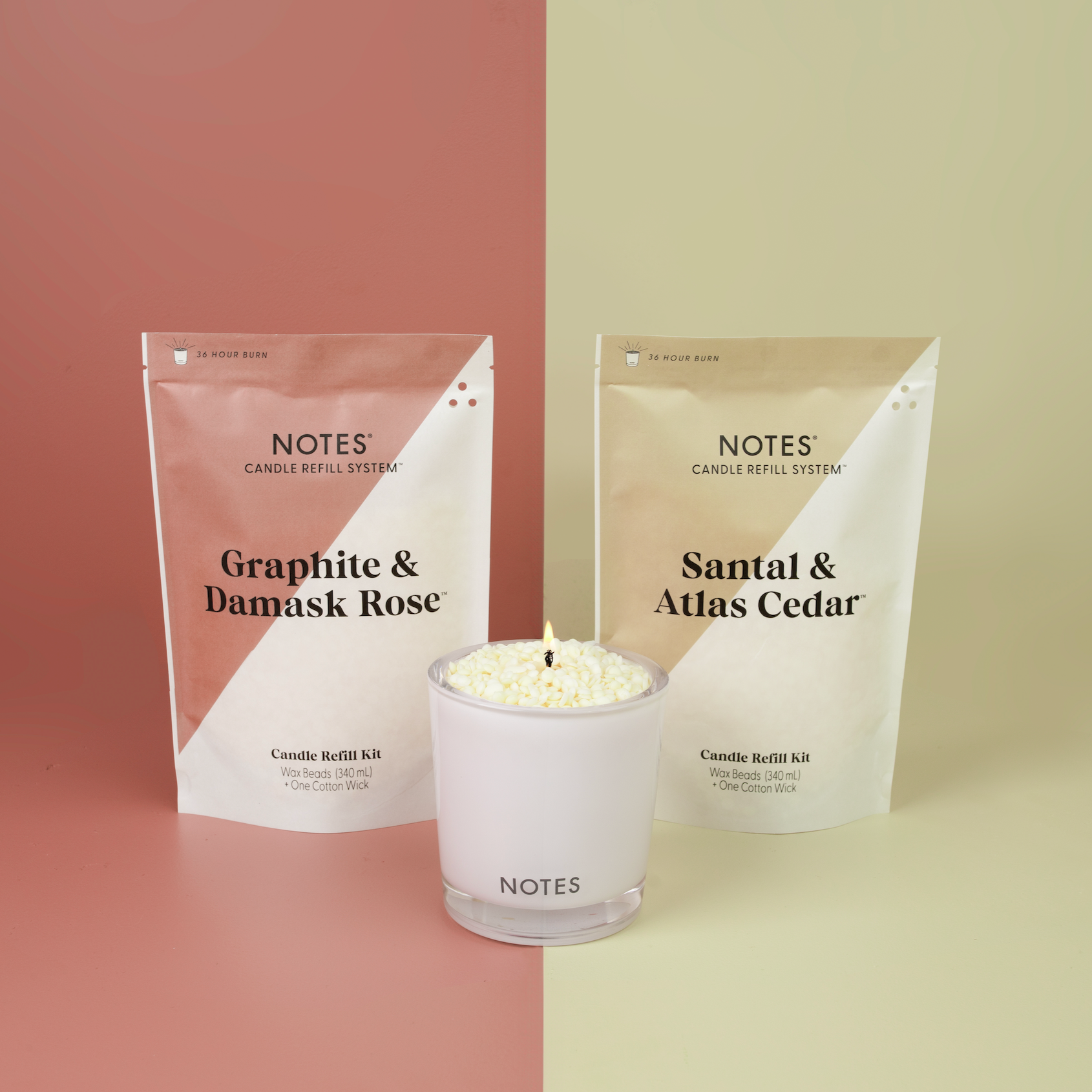 NOTES Candle Refill System - Sustainable Starter Kit - Smokey & Woody Duo