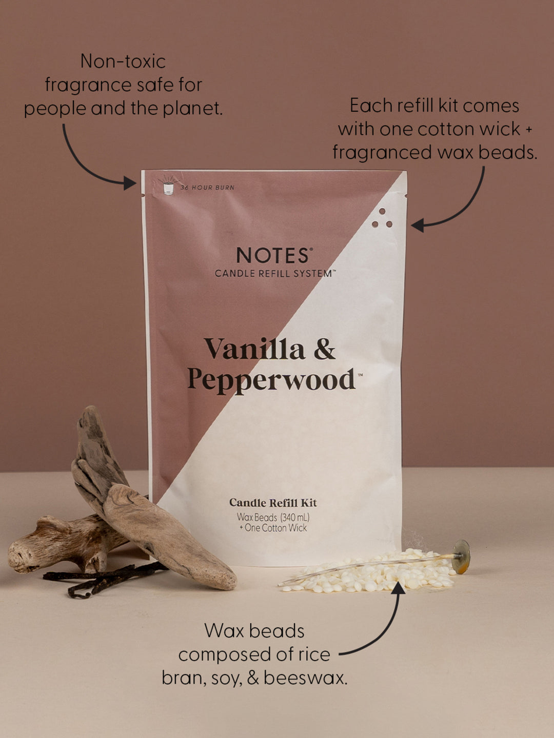 Sustainable Candle Refill Kit - NOTES Vanilla & Pepperwood