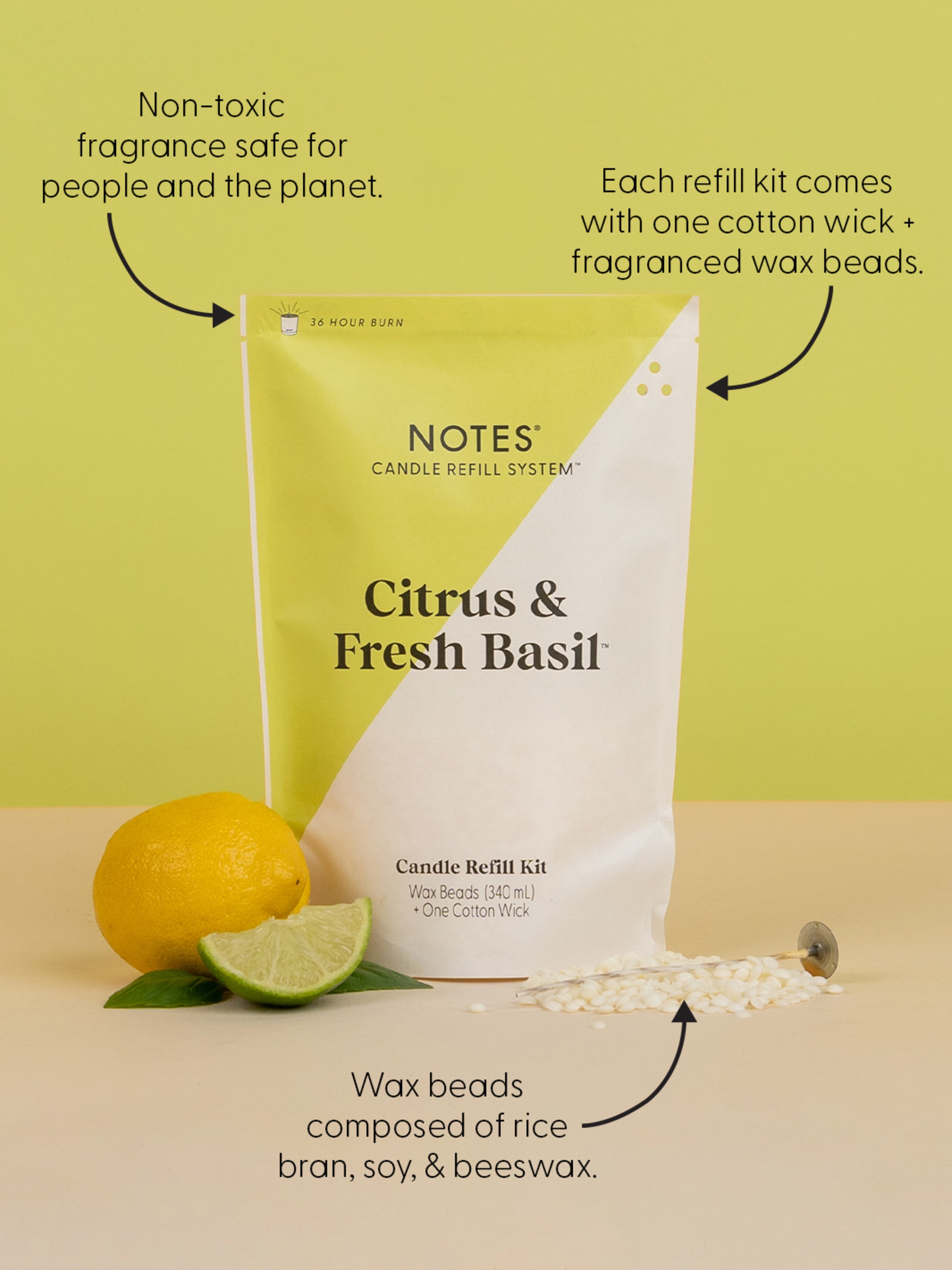 Sustainable Candle Refill Kit NOTES Citrus Fresh Basil NOTES