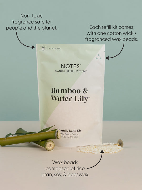 Sustainable Candle Refill Kit - NOTES Bamboo & Waterlily