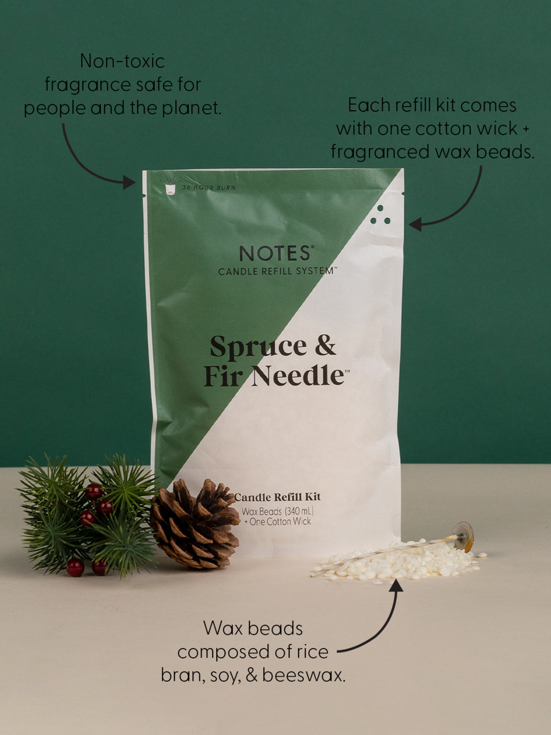 Sustainable Candle Refill Kit - NOTES Spruce & Fir Needle