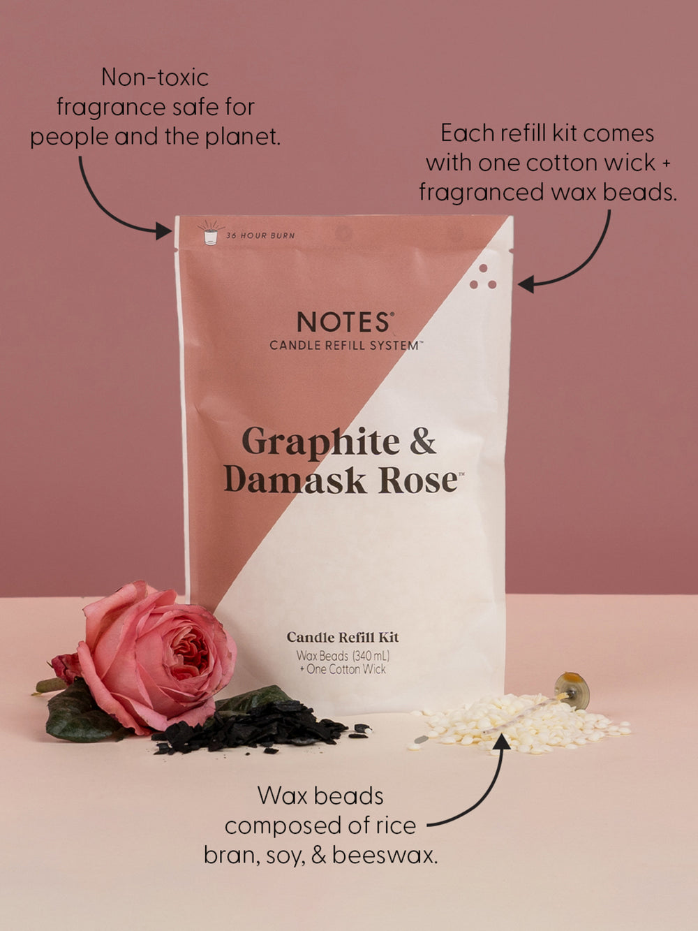 Sustainable Candle Refill Kit - NOTES Graphite & Damask Rose