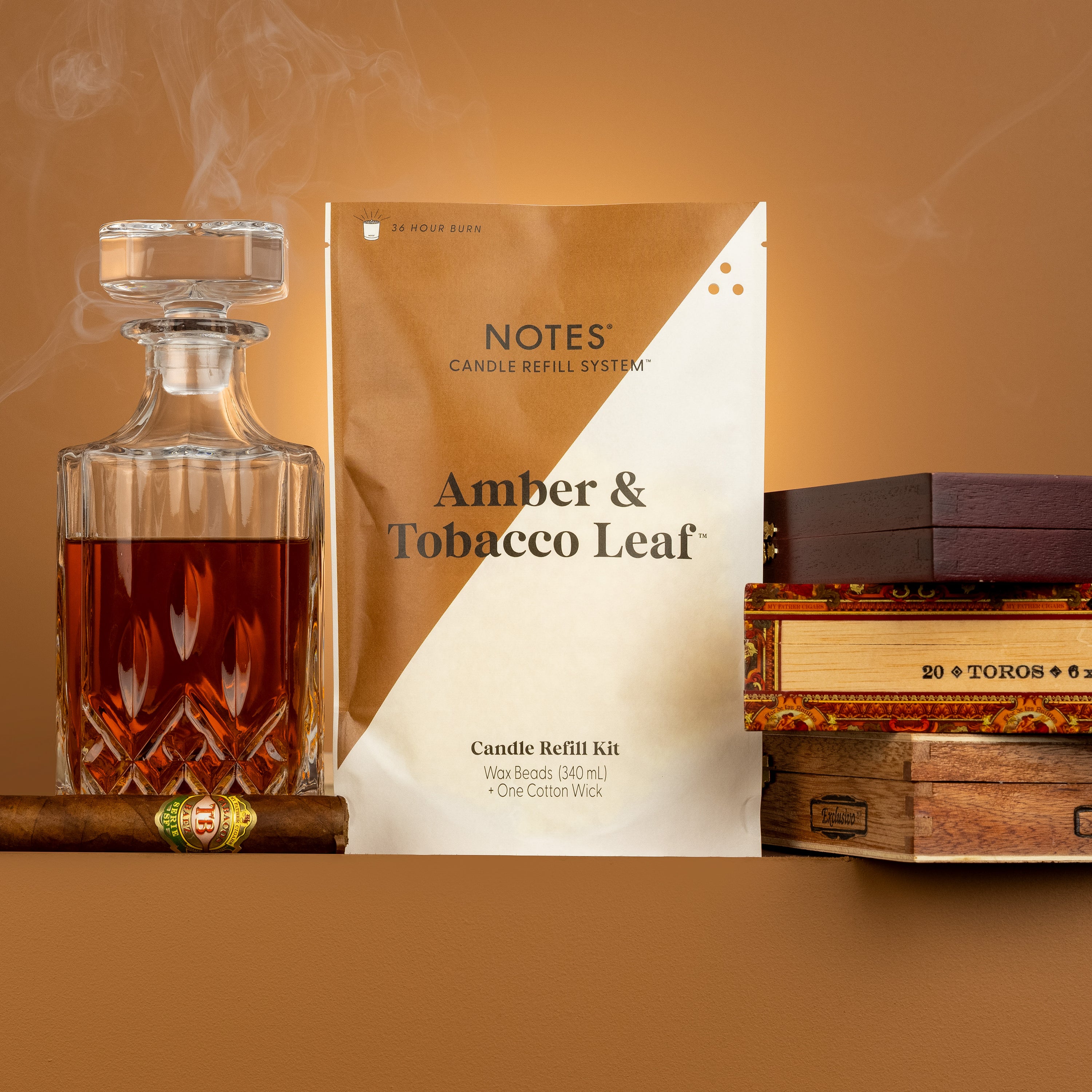 Sustainable Candle Refill Kit - NOTES Amber & Tobacco Leaf